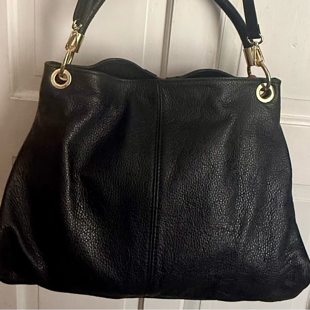 UGGARI MILANO Black Leather Shoulder Bag – Red Stripe, Gold Hardware – Perfect - Picture 10 of 12
